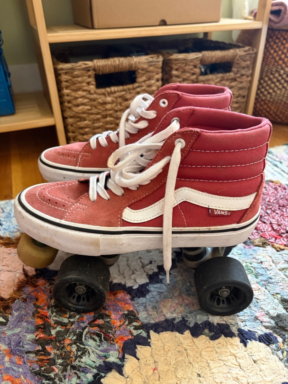 Vans Red High-Top Skate Shoe Converted to Quad Roller Skates - Picture 3 of 5